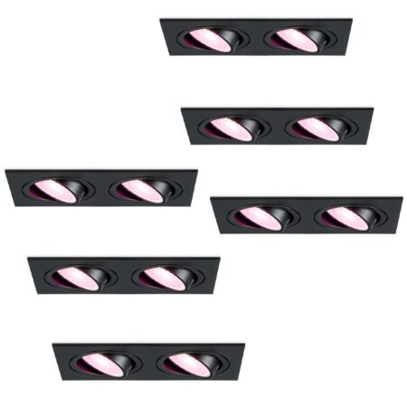 Set van 6 Mallorca - LED inbouwspot - IP20 - Kantelbaar - 11 Watt 690 Lumen - Wifi + Bluetooth - RGBWW - Dubbel - GU10 - Google Home