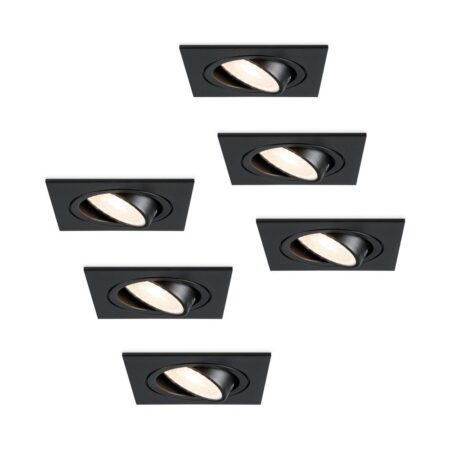 Set van 6 Mallorca LED inbouwspot - IP20 - Kantelbaar - 4 Watt 345 Lumen - 4000K Neutraal wit - GU10 - Dimbaar - Vierkant - Voor binnen - Zwart | HOFTRONIC
