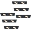 Set van 6 Mallorca LED inbouwspot - IP20 - Kantelbaar - 8 watt 690 lumen - 2700K Warm wit - Dubbel - GU10 - Dimbaar - Rechthoek - Voor binnen - Zwart | HOFTRONIC