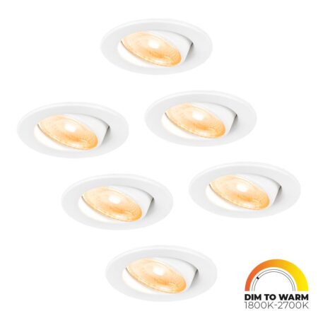 Set van 6 Malta LED inbouwspots - 5 Watt 360 lumen - Dim to warm - Rond - Kantelbaar - IP44 waterdicht - Wit - Incl. Quick Connector box | HOFTRONIC