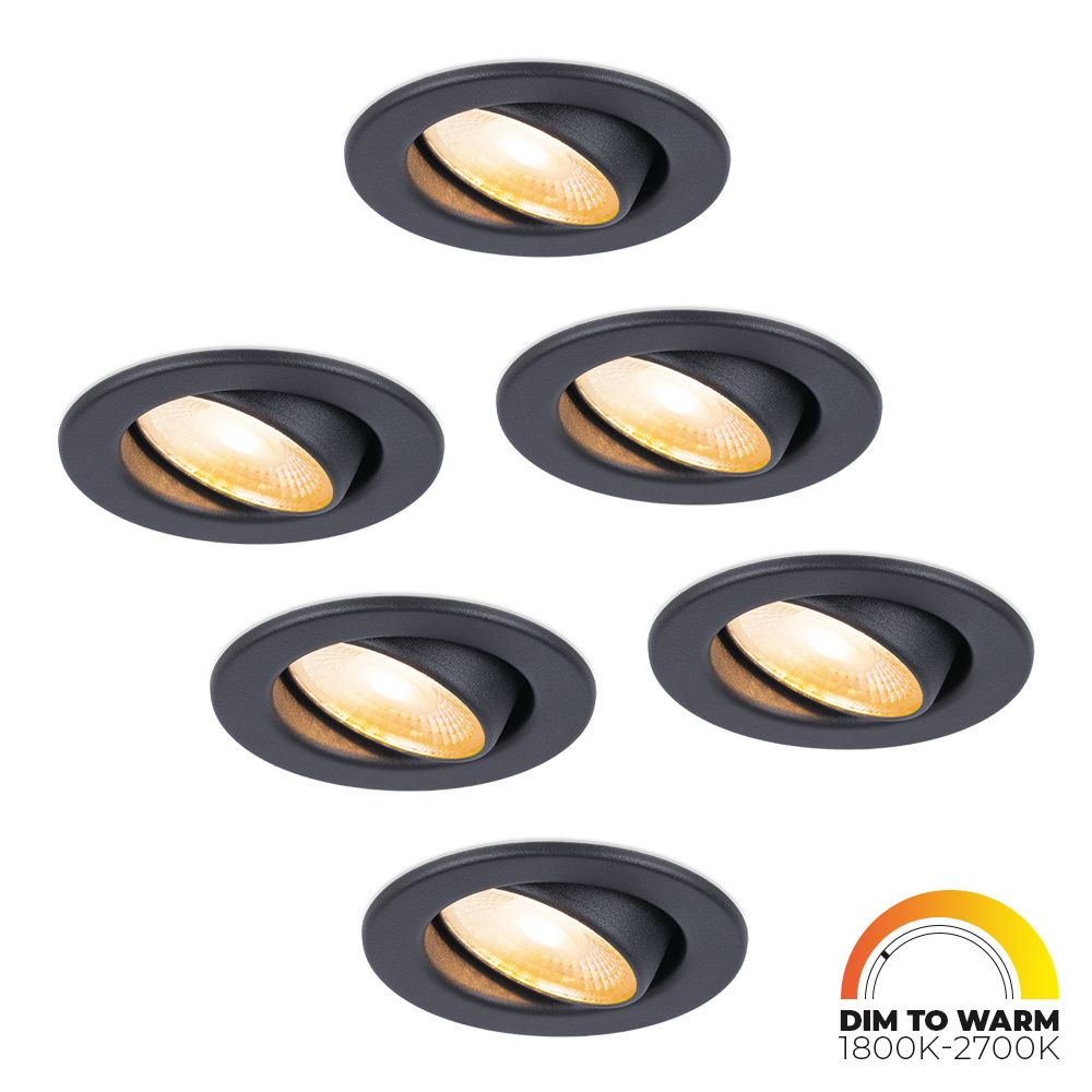 Set van 6 Malta LED inbouwspots - 5 Watt 360 lumen - Dim to warm - Rond - Kantelbaar - IP44 waterdicht - Zwart - Incl. Quick Connector box | HOFTRONIC