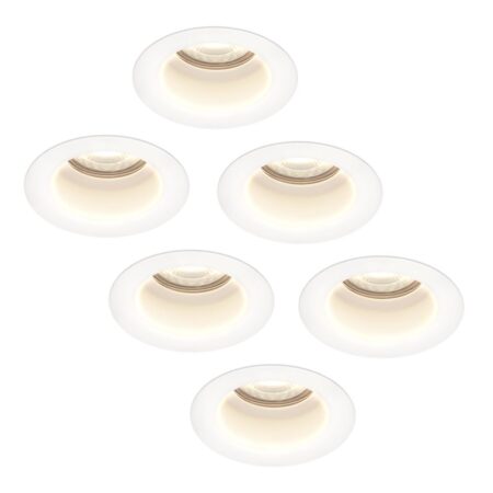 Set van 6 Mari LED inbouwspots verzonken - 4 Watt 345 Lumen - 4000K neutraal wit - GU10 - Dimbaar - Rond - IP64 Waterdicht - Wit - Anti-glare | HOFTRONIC