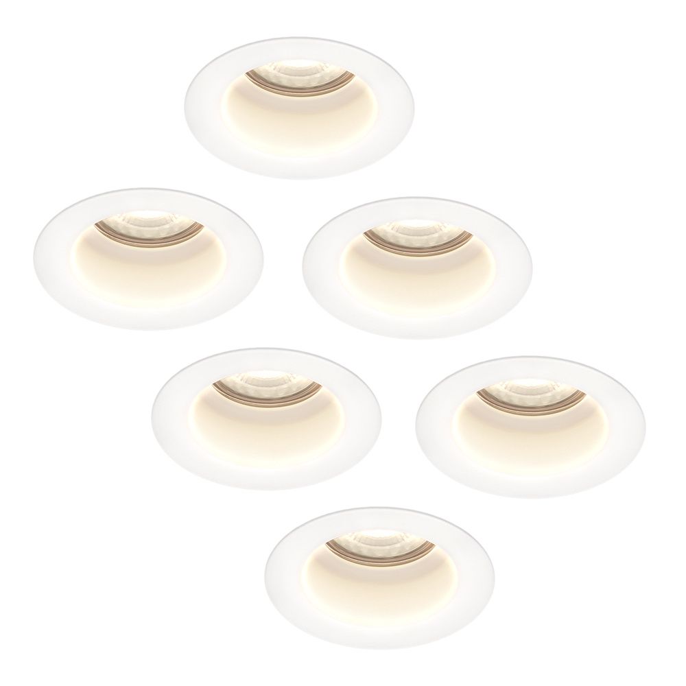 Set van 6 Mari LED inbouwspots verzonken - 4 Watt 345 Lumen - 4000K neutraal wit - GU10 - Dimbaar - Rond - IP64 Waterdicht - Wit - Anti-glare | HOFTRONIC