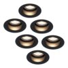 Set van 6 Mari LED inbouwspots verzonken - 4 Watt 345 Lumen - 4000K neutraal wit - GU10 - Dimbaar - Rond - IP64 Waterdicht - Zwart - Anti-glare | HOFTRONIC