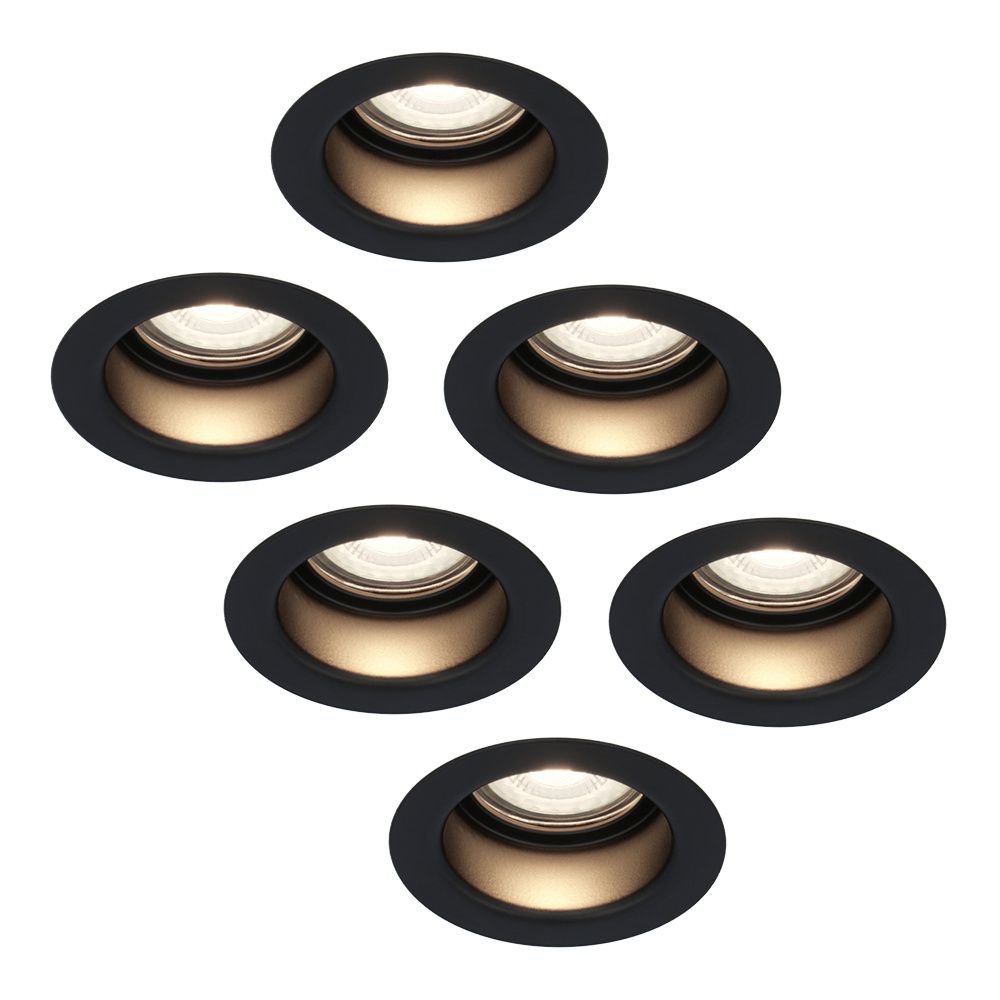 Set van 6 Mari LED inbouwspots verzonken - 4 Watt 345 Lumen - 4000K neutraal wit - GU10 - Dimbaar - Rond - IP64 Waterdicht - Zwart - Anti-glare | HOFTRONIC