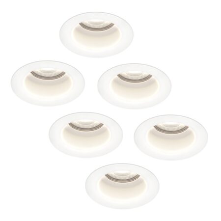 Set van 6 Mari LED inbouwspots verzonken - 4 Watt 345 Lumen - 6500K daglicht wit - GU10 - Dimbaar - Rond - IP64 Waterdicht - Wit - Anti-glare | HOFTRONIC