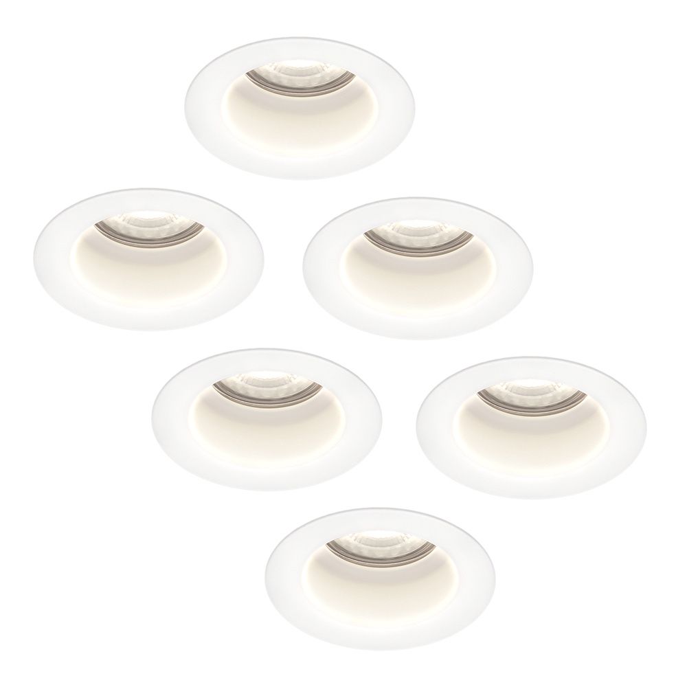 Set van 6 Mari LED inbouwspots verzonken - 4 Watt 345 Lumen - 6500K daglicht wit - GU10 - Dimbaar - Rond - IP64 Waterdicht - Wit - Anti-glare | HOFTRONIC
