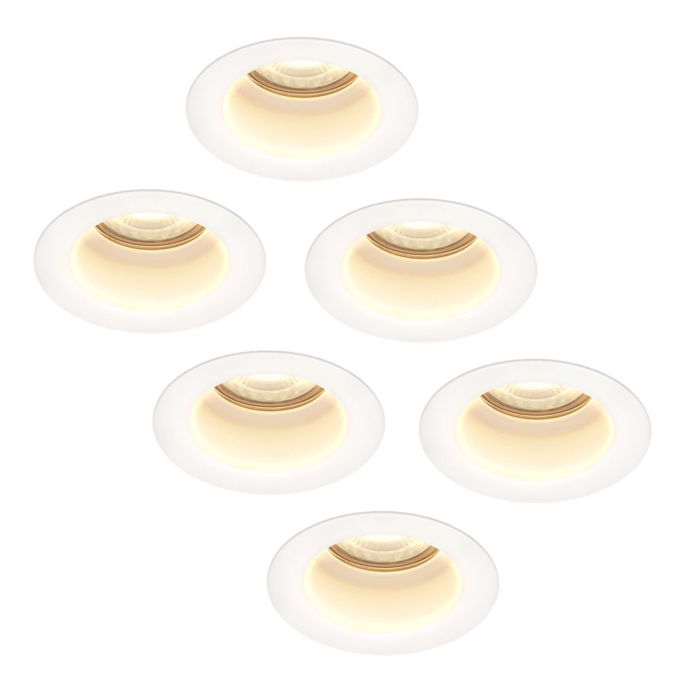Set van 6 Mari LED inbouwspots verzonken - 4 Watt 345 lumen - 2700K warm wit - GU10 - Dimbaar - Rond - IP65 Waterdicht - Wit - Anti-glare | HOFTRONIC