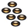 Set van 6 Mari LED inbouwspots verzonken - 4 Watt 345 lumen - 2700K warm wit - GU10 - Dimbaar - Rond - IP65 Waterdicht - Zwart - Anti-glare | HOFTRONIC