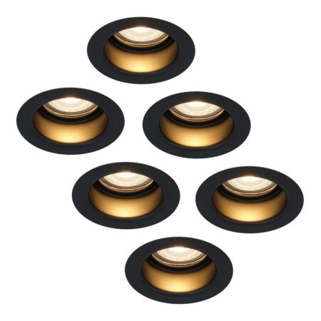 Set van 6 Mari LED inbouwspots verzonken - 4 Watt 345 lumen - 2700K warm wit - GU10 - Dimbaar - Rond - IP65 Waterdicht - Zwart - Anti-glare | HOFTRONIC