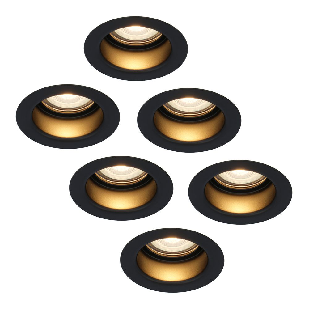 Set van 6 Mari LED inbouwspots verzonken - 4 Watt 345 lumen - 2700K warm wit - GU10 - Dimbaar - Rond - IP65 Waterdicht - Zwart - Anti-glare | HOFTRONIC