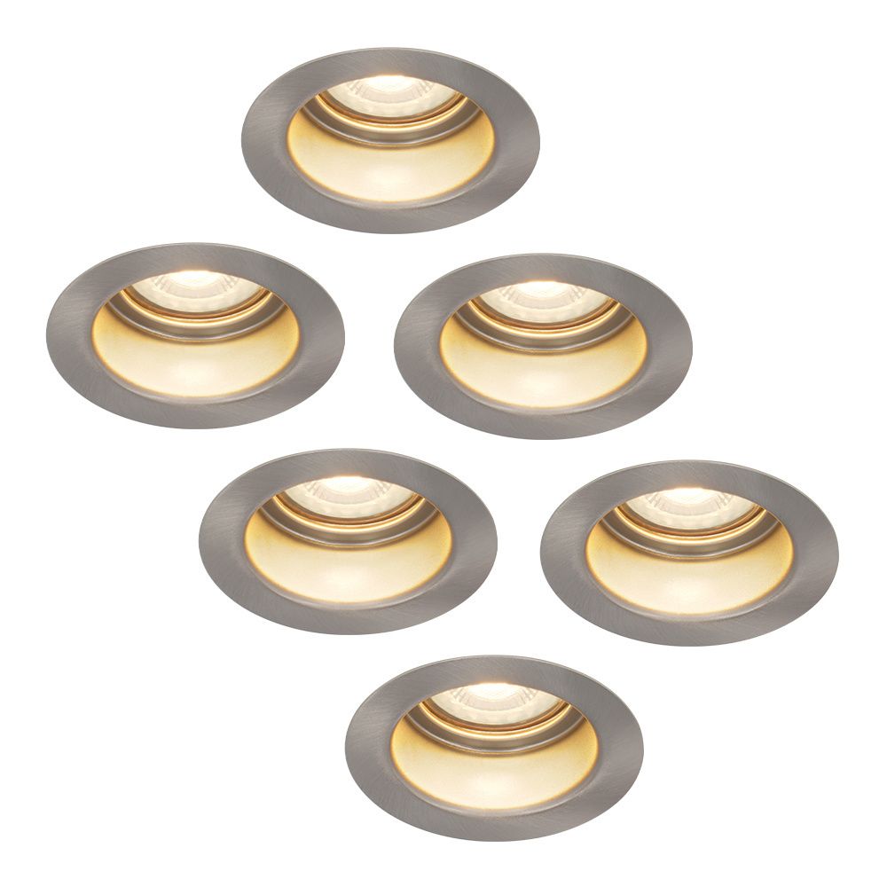 Set van 6 Mari - LED platte inbouwspots met lage inbouwdiepte - 6 Watt 570 Lumen - 2700K Warm wit - GU10 LED Module - Verzonken - Dimbaar - Rond - IP65 waterdicht - RVS | HOFTRONIC