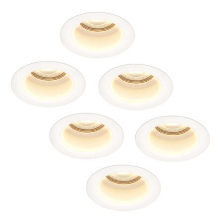 Set van 6 Mari - LED platte inbouwspots met lage inbouwdiepte - 6 Watt 570 Lumen - 2700K Warm wit - GU10 LED Module - Verzonken - Dimbaar - Rond - IP65 waterdicht - Wit | HOFTRONIC