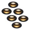 Set van 6 Mari - LED platte inbouwspots met lage inbouwdiepte - 6 Watt 570 Lumen - 2700K Warm wit - GU10 LED Module - Verzonken - Dimbaar - Rond - IP65 waterdicht - Zwart | HOFTRONIC