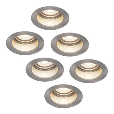 Set van 6 Mari - LED platte inbouwspots met lage inbouwdiepte - 6 Watt 570 Lumen - 4000K Neutraal wit - GU10 LED Module - Verzonken - Dimbaar - Rond - IP65 waterdicht - RVS | HOFTRONIC