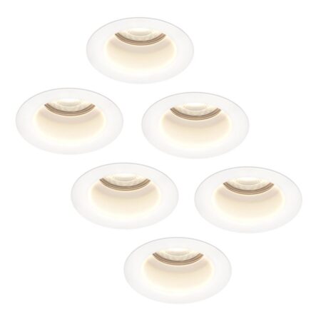Set van 6 Mari - LED platte inbouwspots met lage inbouwdiepte - 6 Watt 570 Lumen - 4000K Neutraal wit - GU10 LED Module - Verzonken - Dimbaar - Rond - IP65 waterdicht - Wit | HOFTRONIC