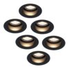 Set van 6 Mari - LED platte inbouwspots met lage inbouwdiepte - 6 Watt 570 Lumen - 4000K Neutraal wit - GU10 LED Module - Verzonken - Dimbaar - Rond - IP65 waterdicht - Zwart | HOFTRONIC