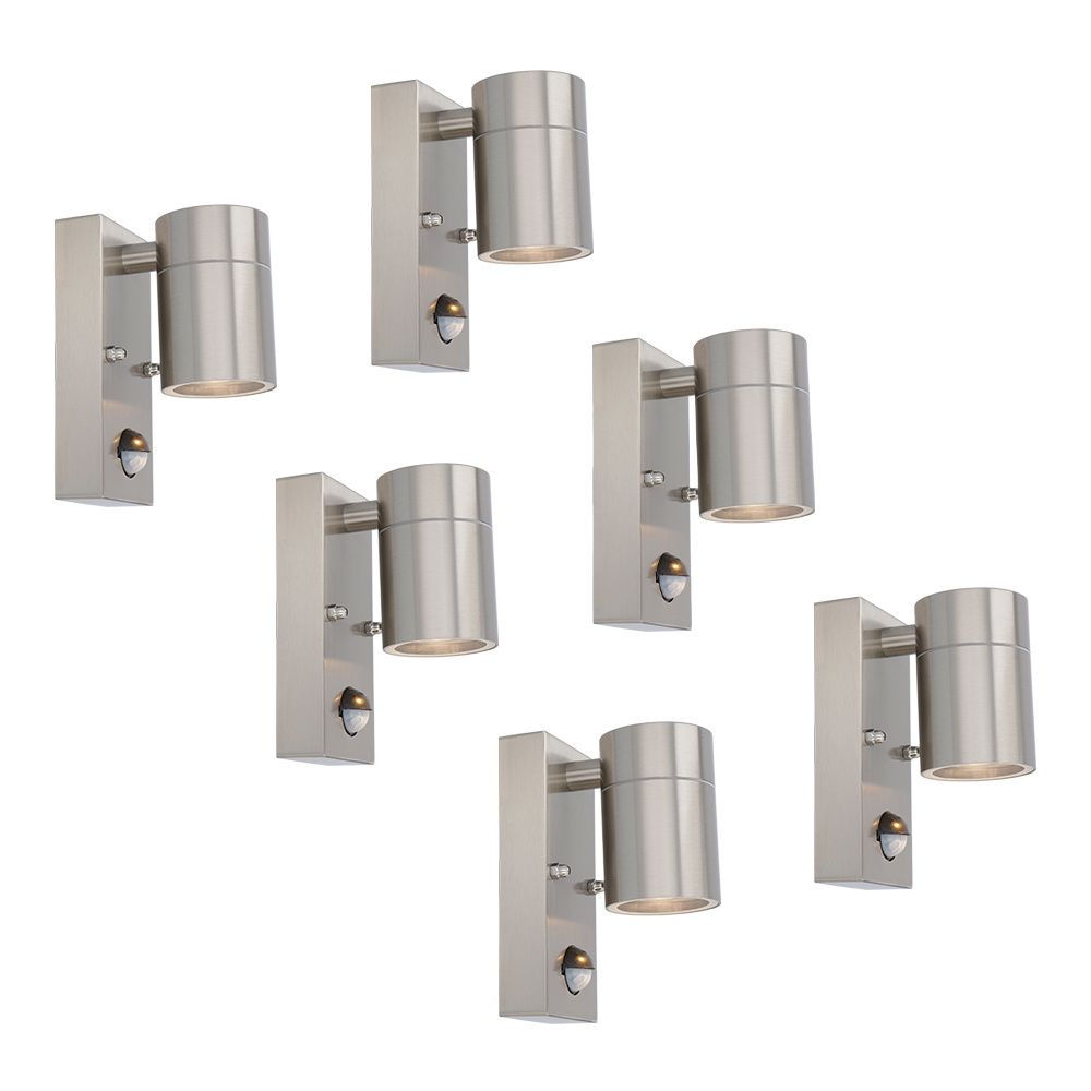 Set van 6 Mason Wandlampen - 4000K neutraal wit - Bewegingssensor en Schemerschakelaar - RVS - IP44 Waterdicht - Wandspot voor binnen en buiten | HOFTRONIC