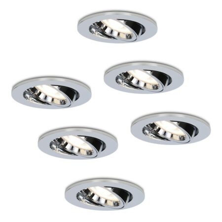 Set van 6 Maya LED inbouwspots - 4 Watt 345 Lumen - 4000K Neutraal wit - GU10 - Dimbaar - Rond - Kantelbaar - IP20 voor binnen - Chroom | HOFTRONIC