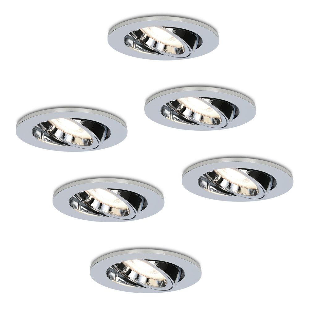 Set van 6 Maya LED inbouwspots - 4 Watt 345 Lumen - 4000K Neutraal wit - GU10 - Dimbaar - Rond - Kantelbaar - IP20 voor binnen - Chroom | HOFTRONIC