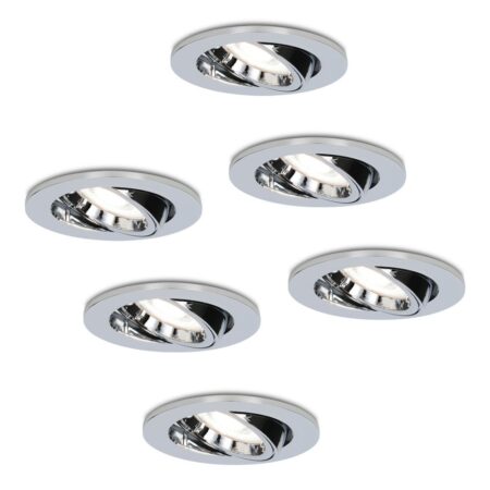 Set van 6 Maya LED inbouwspots - 4 Watt 345 Lumen - 6500K Daglicht wit - GU10 - Dimbaar - Rond - Kantelbaar - IP20 Stofdicht - Chroom | HOFTRONIC