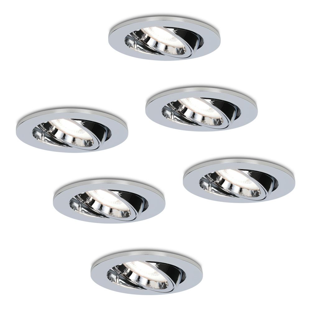 Set van 6 Maya LED inbouwspots - 4 Watt 345 Lumen - 6500K Daglicht wit - GU10 - Dimbaar - Rond - Kantelbaar - IP20 Stofdicht - Chroom | HOFTRONIC