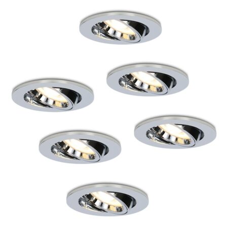 Set van 6 Maya LED inbouwspots - 4 Watt 345 lumen - 2700K Warm wit - GU10 - Dimbaar - Rond - Kantelbaar - IP20 voor binnen - Chroom | HOFTRONIC