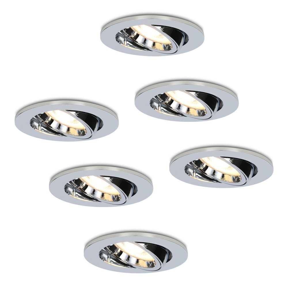 Set van 6 Maya LED inbouwspots - 4 Watt 345 lumen - 2700K Warm wit - GU10 - Dimbaar - Rond - Kantelbaar - IP20 voor binnen - Chroom | HOFTRONIC