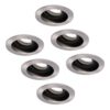 Set van 6 Mesa LED inbouwspots - GU10 4 Watt 345 Lumen - 6500K Daglicht wit - Dimbaar - verzonken - Rond - Kantelbaar - IP20 Voor binnen - RVS | HOFTRONIC