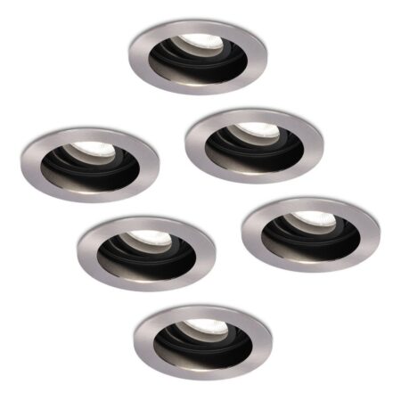 Set van 6 Mesa LED inbouwspots - GU10 4 Watt 345 Lumen - 6500K Daglicht wit - Dimbaar - verzonken - Rond - Kantelbaar - IP20 Voor binnen - RVS | HOFTRONIC