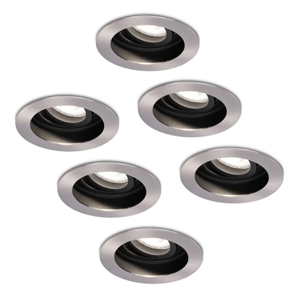 Set van 6 Mesa LED inbouwspots - GU10 4 Watt 345 Lumen - 6500K Daglicht wit - Dimbaar - verzonken - Rond - Kantelbaar - IP20 Voor binnen - RVS | HOFTRONIC