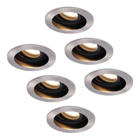 Set van 6 Mesa LED inbouwspots - GU10 4 Watt 345 lumen - 2700K Warm wit - Dimbaar - verzonken - Rond - Kantelbaar - IP20 Voor binnen - RVS | HOFTRONIC