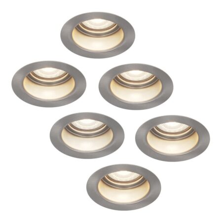 Set van 6 Mesa LED inbouwspots verzonken - 4 Watt 345 Lumen - 4000K neutraal wit - GU10 - Dimbaar - Rond - IP64 Waterdicht - RVS - Anti-glare | HOFTRONIC