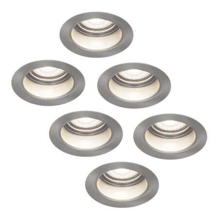 Set van 6 Mesa LED inbouwspots verzonken - 4 Watt 345 Lumen - 6500K daglicht wit - GU10 - Dimbaar - Rond - IP64 Waterdicht - RVS- Anti-glare | HOFTRONIC