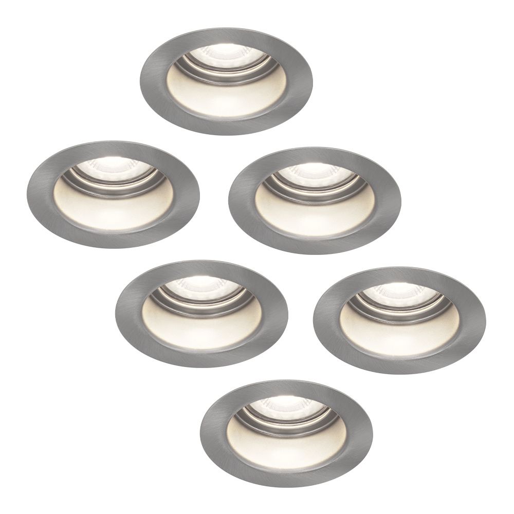 Set van 6 Mesa LED inbouwspots verzonken - 4 Watt 345 Lumen - 6500K daglicht wit - GU10 - Dimbaar - Rond - IP64 Waterdicht - RVS- Anti-glare | HOFTRONIC