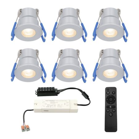 Set van 6 Milano LED Mini Inbouwspots met trafo - 12 Volt 3 Watt 200 lumen - Dimbaar - Plat 34mm - 2700K - IP65 waterdicht - Grijs - Veranda Spotjes - Overkapping Spotjes | HOFTRONIC