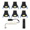Set van 6 Milano LED Mini Inbouwspots met trafo - 12 Volt 3 Watt 200 lumen - Dimbaar - Plat 34mm - 2700K - IP65 waterdicht - Zwart - Veranda Spotjes - Overkapping Spotjes | HOFTRONIC
