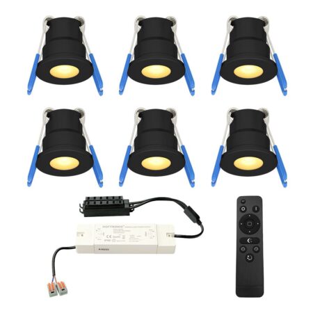 Set van 6 Milano LED Mini Inbouwspots met trafo - 12 Volt 3 Watt 200 lumen - Dimbaar - Plat 34mm - 2700K - IP65 waterdicht - Zwart - Veranda Spotjes - Overkapping Spotjes | HOFTRONIC