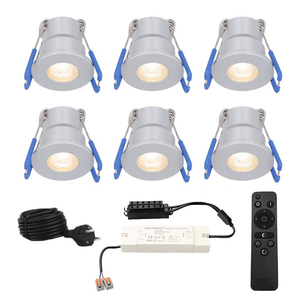 Set van 6 Milano inbouwspots 12V - IP65 waterdicht - 2700K warm wit - 3 Watt 200 lumen - RVS - Verandaverlichting - Dimbaar | HOFTRONIC