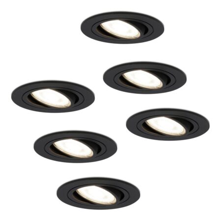 Set van 6 Miro LED inbouwspots - GU10 4 Watt 345 Lumen - 4000K Neutraal wit - Dimbaar - Rond - Kantelbaar - IP20 Voor binnen - Zwart | HOFTRONIC