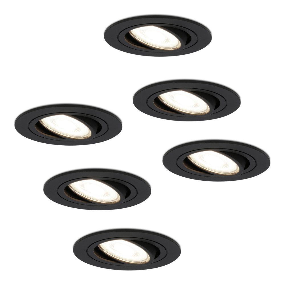 Set van 6 Miro LED inbouwspots - GU10 4 Watt 345 Lumen - 4000K Neutraal wit - Dimbaar - Rond - Kantelbaar - IP20 Voor binnen - Zwart | HOFTRONIC