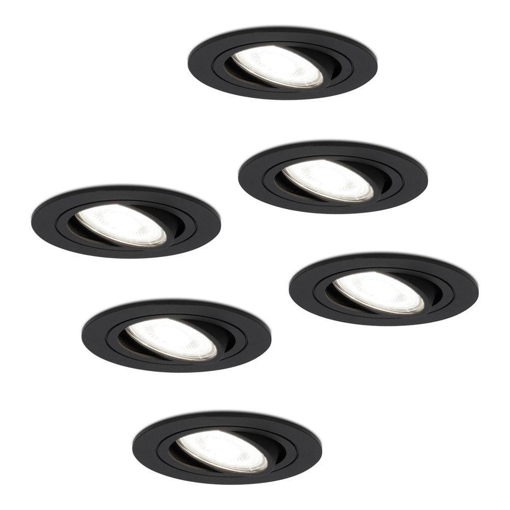 Set van 6 Miro LED inbouwspots - GU10 4 Watt 345 Lumen - 6500K Daglicht wit - Dimbaar - Rond - Kantelbaar - IP20 Voor binnen - Zwart | HOFTRONIC