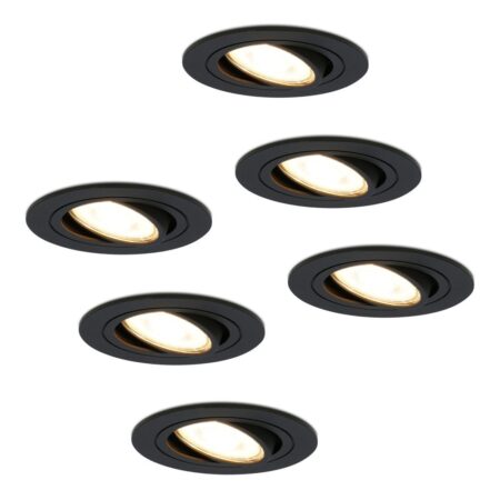 Set van 6 Miro LED inbouwspots - GU10 4 Watt 345 lumen - 2700K Warm wit - Dimbaar - Rond - Kantelbaar - IP20 Voor binnen - Zwart | HOFTRONIC