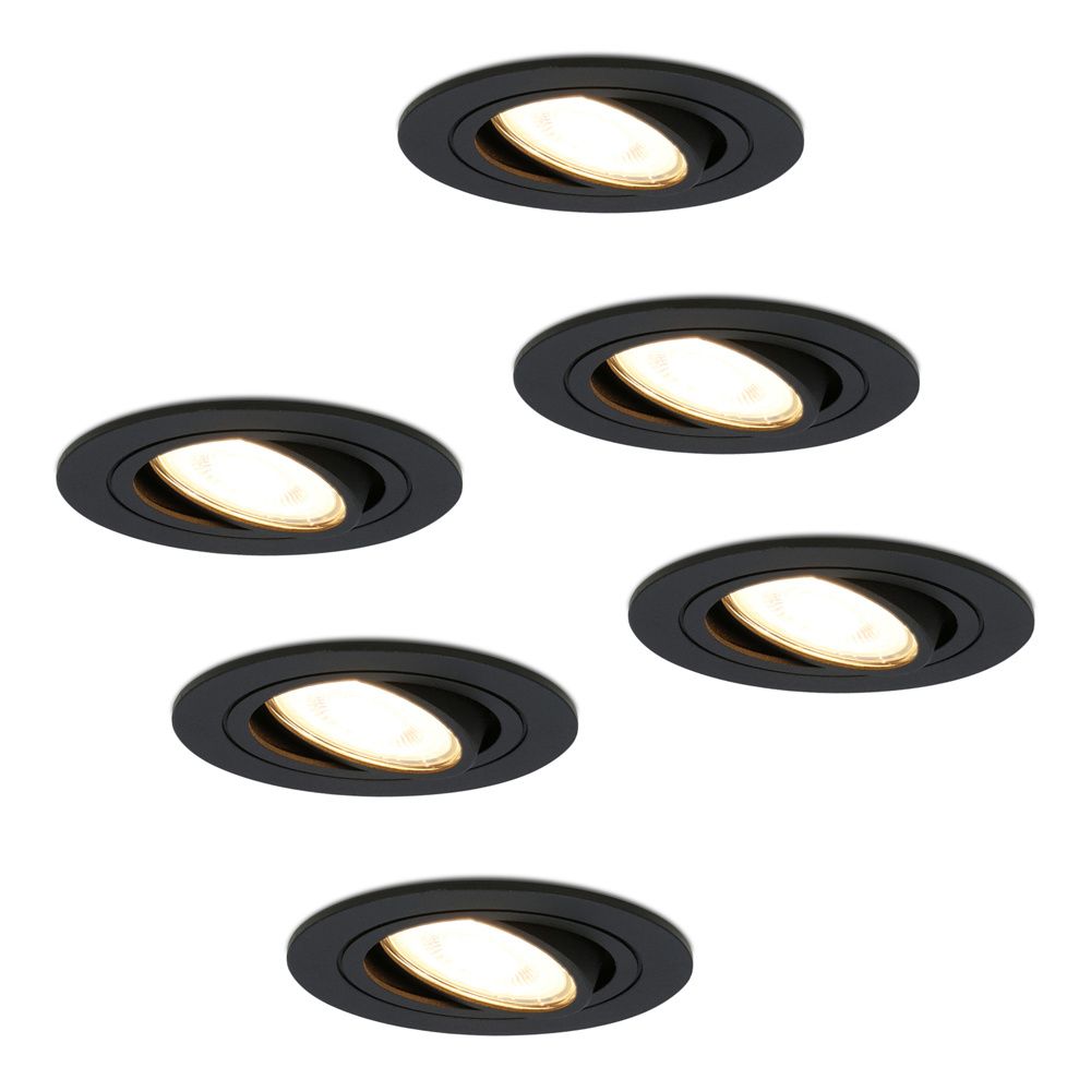 Set van 6 Miro LED inbouwspots - GU10 4 Watt 345 lumen - 2700K Warm wit - Dimbaar - Rond - Kantelbaar - IP20 Voor binnen - Zwart | HOFTRONIC