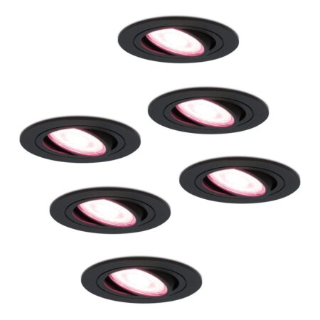 Set van 6 Miro smart inbouwspots - Wifi + Bluetooth - RGBWW - GU10 - Kantelbaar - Google Home