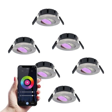 Set van 6 Napels smart inbouwspots - IP65 Waterdicht - 8 Watt 600 Lumen - Kantelbaar - Wifi + Bluetooth - RGBWW - Google Home