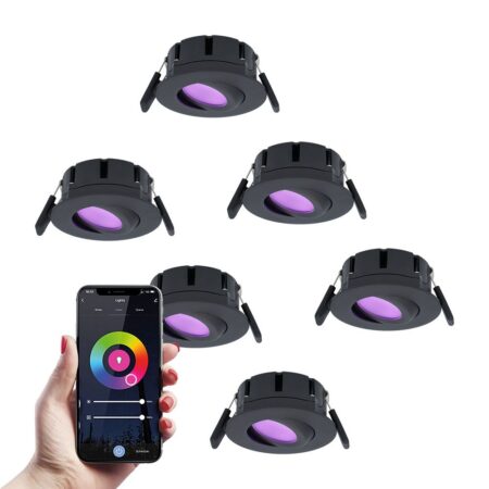 Set van 6 Napels smart inbouwspots - IP65 Waterdicht - 8 Watt 600 Lumen - Kantelbaar - Wifi + Bluetooth - RGBWW - Google Home