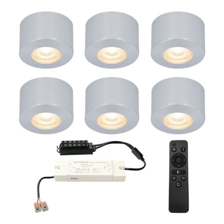 Set van 6 Navarra Mini LED Opbouwspots met Trafo - 12 Volt 3 Watt 200 lumen - Dimbaar - Plat 21