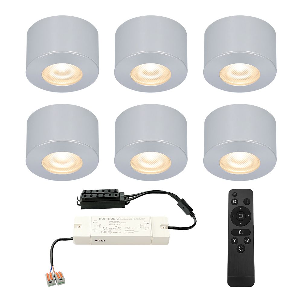 Set van 6 Navarra Mini LED Opbouwspots met Trafo - 12 Volt 3 Watt 200 lumen - Dimbaar - Plat 21