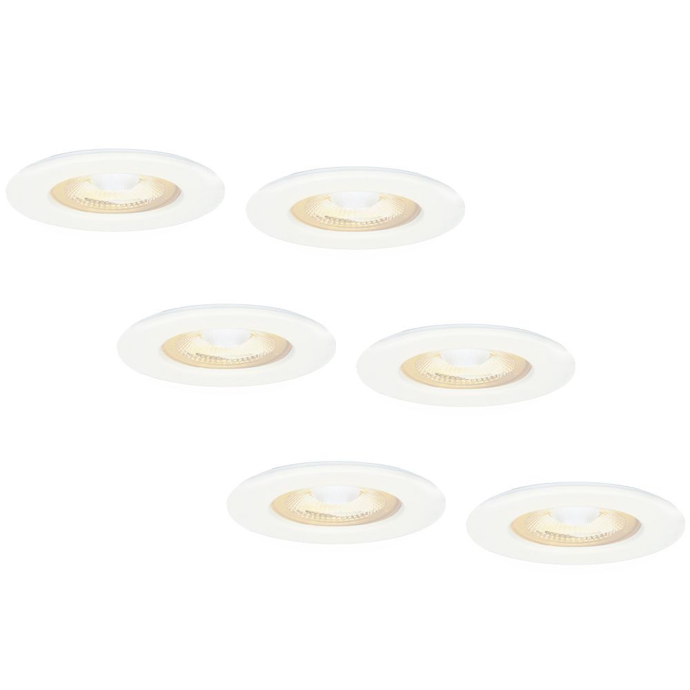 Set van 6 Nola LED inbouwspots - Lage inbouwdiepte (49mm) - 5 Watt 450 lumen - 2700K warm wit - Dimbaar - Rond - IP65 waterdicht voor binnen